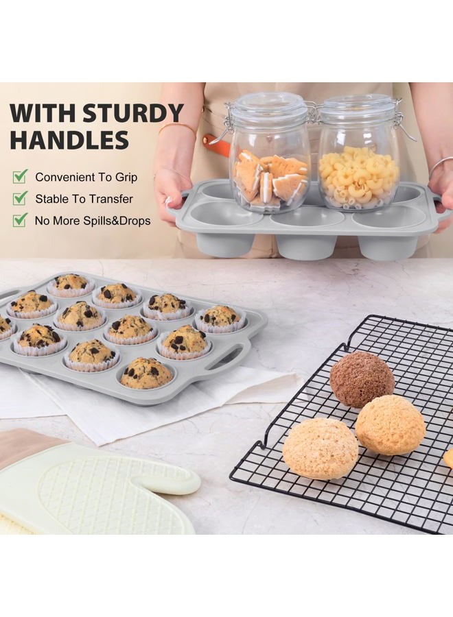 Vnray Jumbo Silicone Muffin Pan with Metal Frame, Non Stick Silicone Cupcake Pan with Handles 6 Cup, BPA Free Silicon Muffin Tin Tray Extra Large for baking, egg bites, Cupcake Mold Light Grey - Image 5
