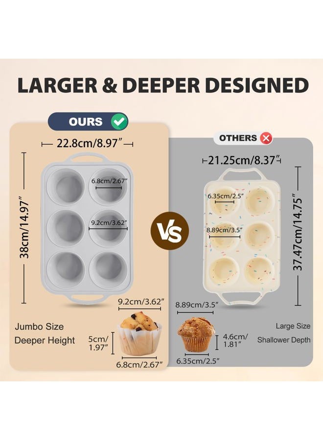 Vnray Jumbo Silicone Muffin Pan with Metal Frame, Non Stick Silicone Cupcake Pan with Handles 6 Cup, BPA Free Silicon Muffin Tin Tray Extra Large for baking, egg bites, Cupcake Mold Light Grey - Image 2