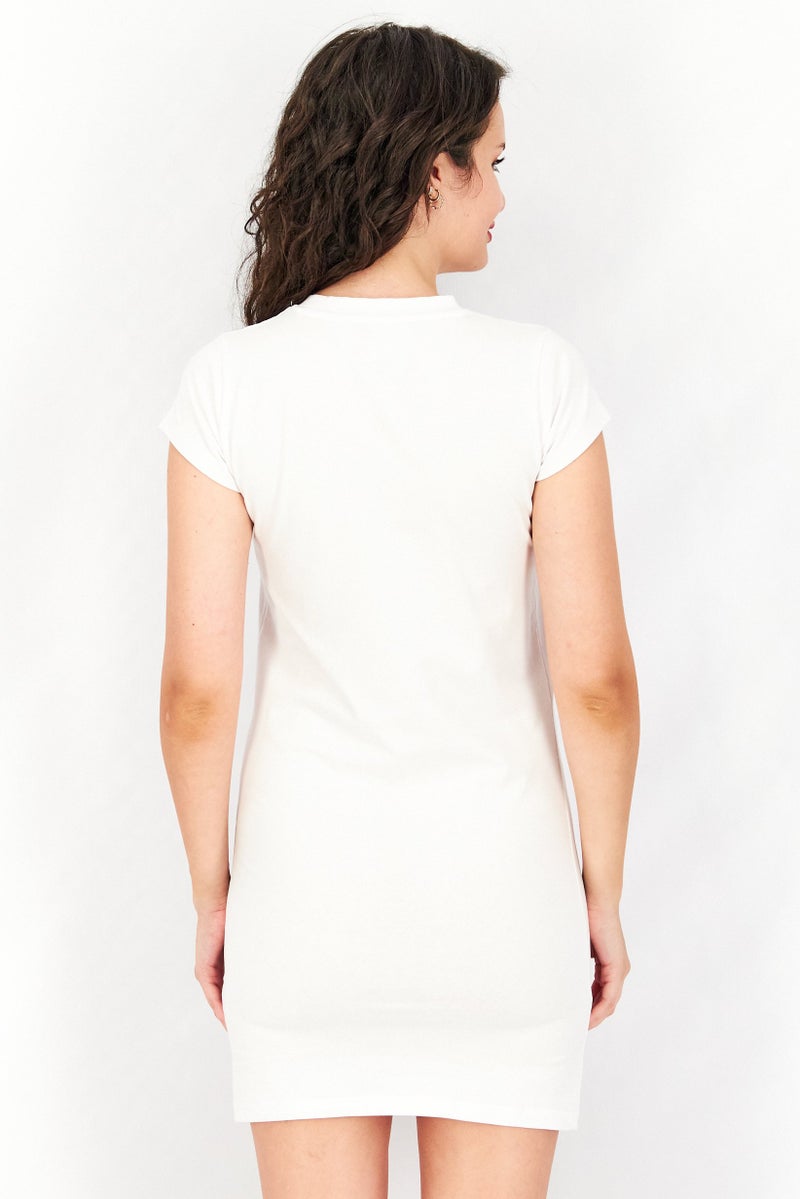 JOHN RICHMOND Women Sportswear Fit Short Sleeve Outdoor Shirt Dress, White - Image 4
