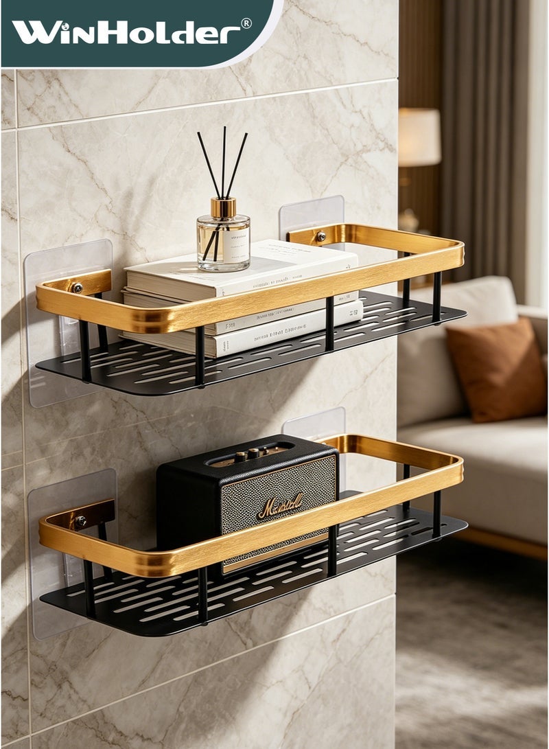 WinHolder Shower Caddy Shelf【Thickened Upgraded Version】, Adhesive Gold Bathroom Shower Rack, No Drilling Wall Mounted Shower Organizer, Rustproof Basket for Bathroom, Toilet, Kitchen (2 Pack) - Image 2