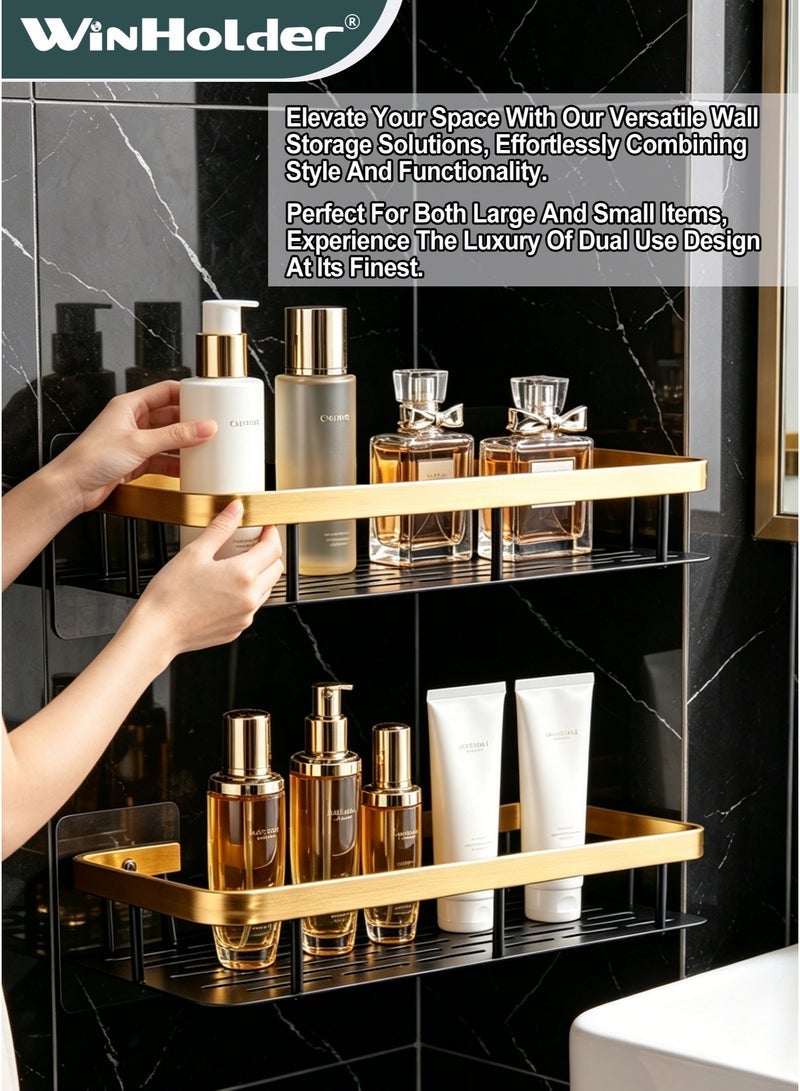WinHolder Shower Caddy Shelf【Thickened Upgraded Version】, Adhesive Gold Bathroom Shower Rack, No Drilling Wall Mounted Shower Organizer, Rustproof Basket for Bathroom, Toilet, Kitchen (2 Pack) - Image 4