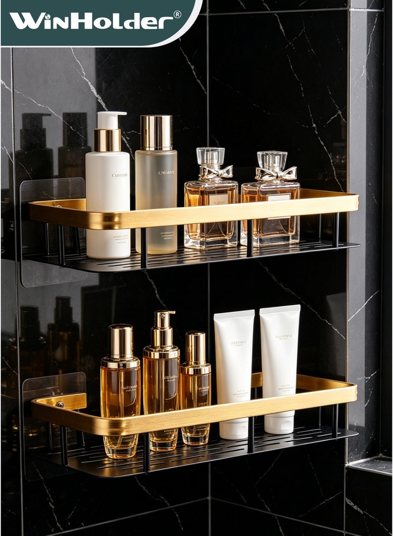 WinHolder Shower Caddy Shelf【Thickened Upgraded Version】, Adhesive Gold Bathroom Shower Rack, No Drilling Wall Mounted Shower Organizer, Rustproof Basket for Bathroom, Toilet, Kitchen (2 Pack) - Image 1