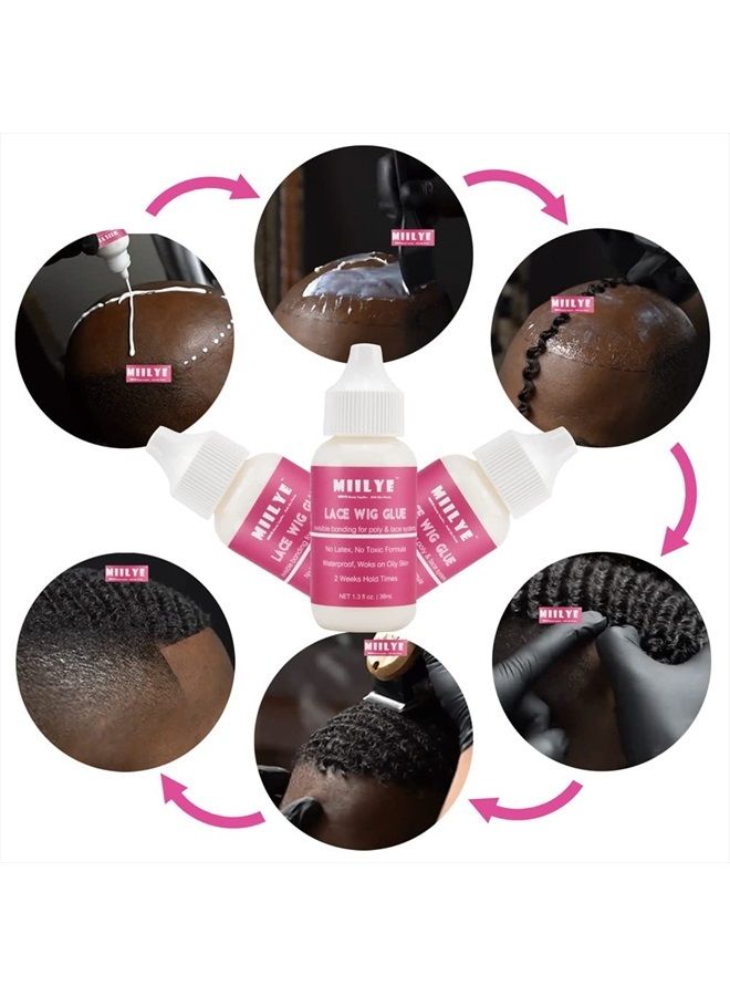 MIILYE Wig Adhesive and Glue Remover Set, Invisible Waterproof MIILYE Hair Replacement Bonding Glue + Solvent, Light Hold for Lace Front Wig and Poly Hairpieces, Toupee, Cosmetic Hair Systems - Image 3
