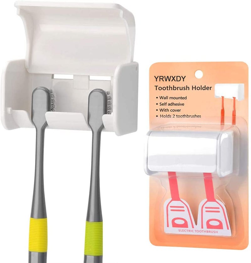 YRWXDY Toothbrush Holder Wall Mounted with Cover Self Adhesive Toothbrushes Holder Perfect for Dorm Bathrooms and Shower Holds 2 Toothbrushes 