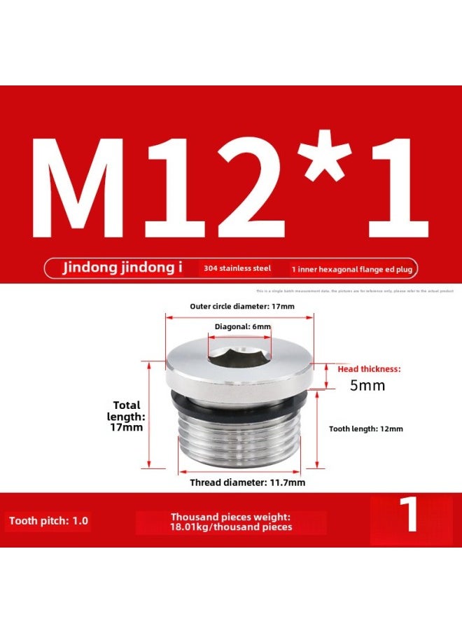 304 Hexagon Socket Plug With ED Ring Stainless Steel Oil Plug Pipe Plug Pipe Plug Oil Pipe Screw Plug 1 Points 2 Points 3 Points 4 Points 6 Points-Specification Model:M12*1【1 Piece】 - pzsku/Z2B657B609C069AAA35D6Z/45/_/1741598098/69077089-e1ef-4a07-a3bc-30a62420ab3a