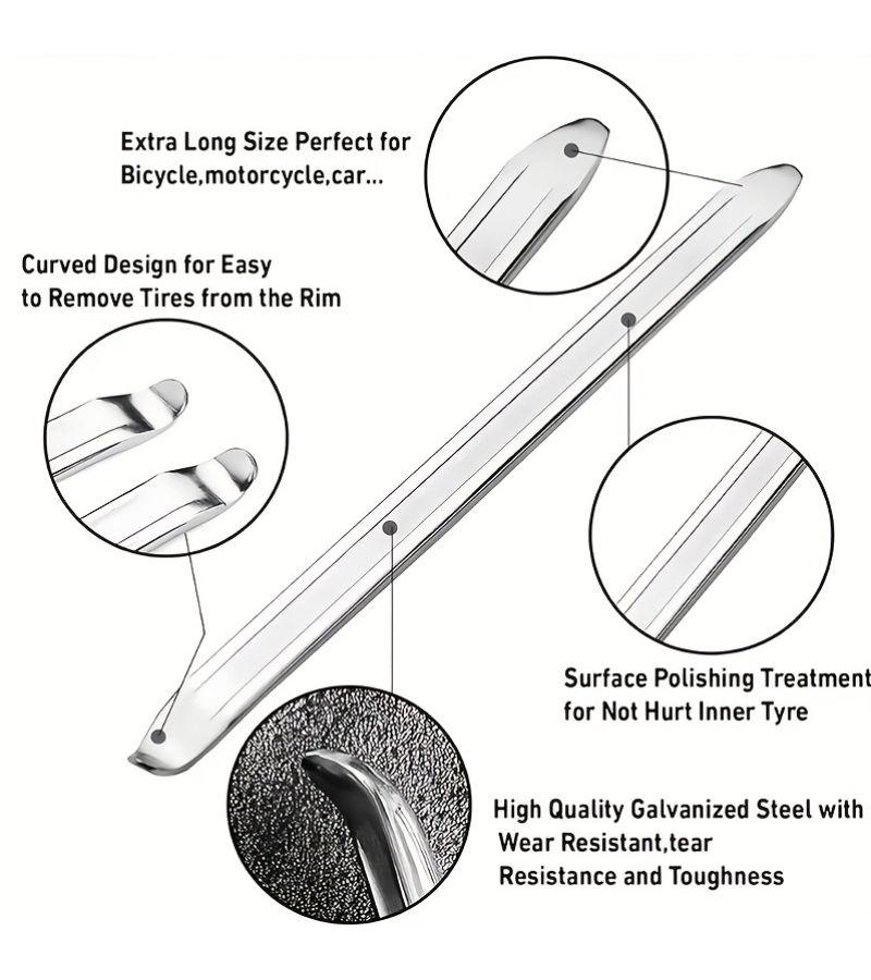 3 Piece Bicycle Tire Lever Set 250Mm Galvanized Steel Pry Bar Kit - Image 3