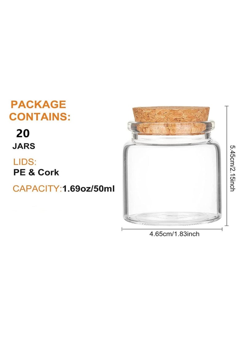 FUFU - 20 Pcs Cork Stoppers Glass Bottles 50ml Yogurt Pudding Bottle Mini Mason Jar Small Glass Bottles With Cork Lid for Wedding Favors Wishing Bottles - Image 1