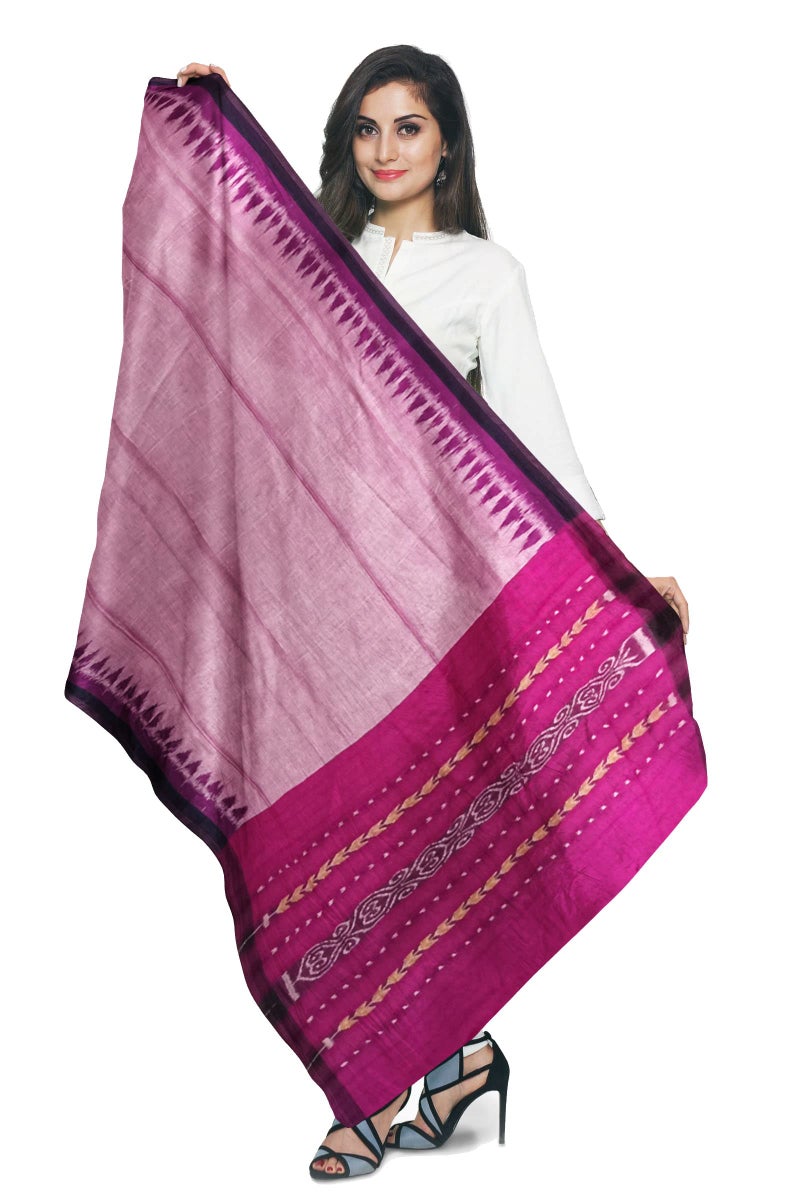 BTHIKIRI Odisha Sambalpuri Handloom Cotton Dupatta Temple Border & Stole For Girls & Women (Pink,BTHI 2198) - Image 1