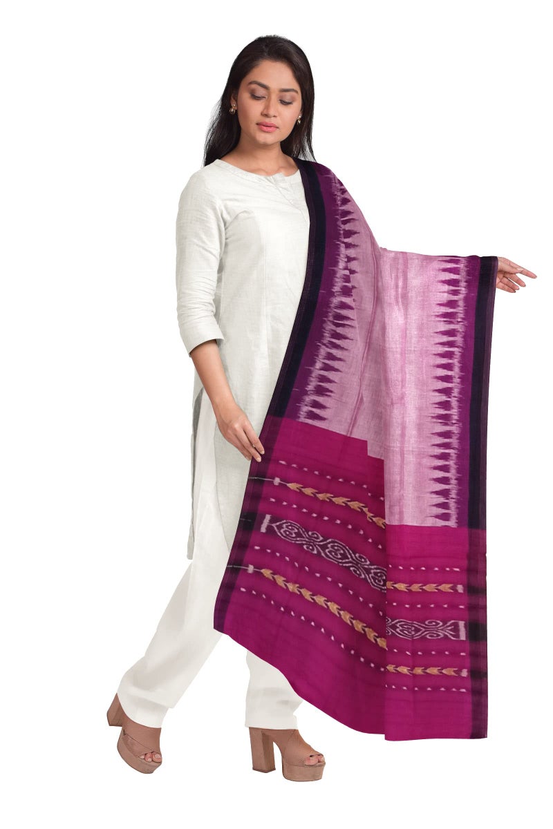 BTHIKIRI Odisha Sambalpuri Handloom Cotton Dupatta Temple Border & Stole For Girls & Women (Pink,BTHI 2198) - Image 4