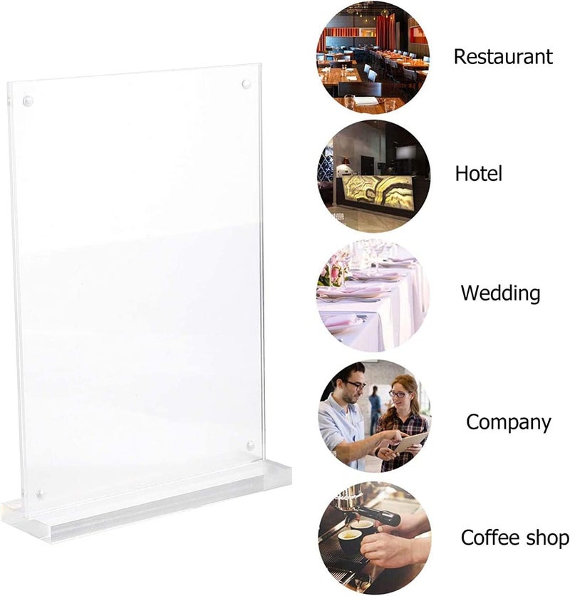 SYOSI A5 Acrylic Sign Holders T Shape Table Top Menu Display Stand Menu Ad Frame for Restaurants Promotions Photo Frames Classroom Vertical - Image 3