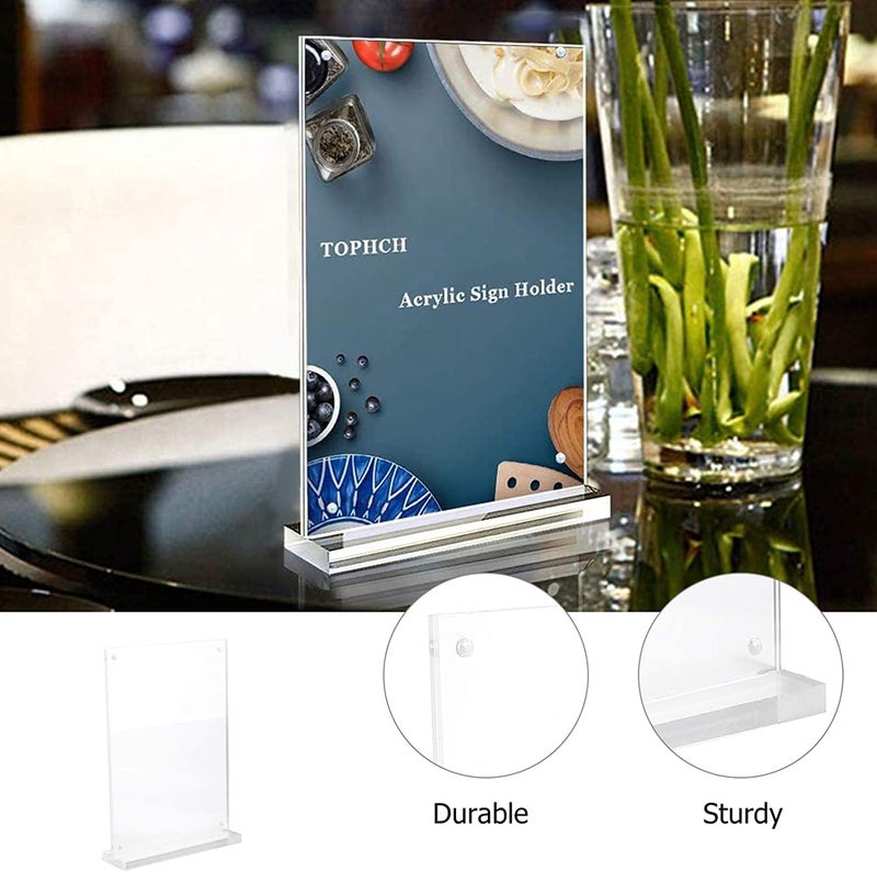 SYOSI A5 Acrylic Sign Holders T Shape Table Top Menu Display Stand Menu Ad Frame for Restaurants Promotions Photo Frames Classroom Vertical - Image 2
