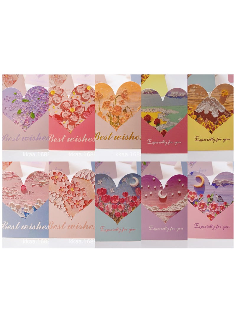 10 عبوات من بطاقات التهنئة على شكل قلب الحب قابلة للطي، بطاقات فارغة على شكل قلب رومانسي بألوان متنوعة، بطاقة ملاحظة لعيد ميلاد زهرة الزفاف. - Image 2