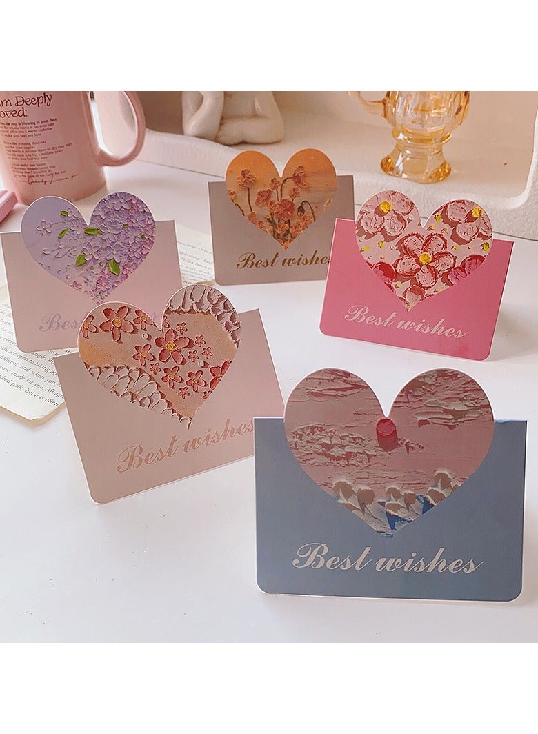 10 عبوات من بطاقات التهنئة على شكل قلب الحب قابلة للطي، بطاقات فارغة على شكل قلب رومانسي بألوان متنوعة، بطاقة ملاحظة لعيد ميلاد زهرة الزفاف. - Image 1