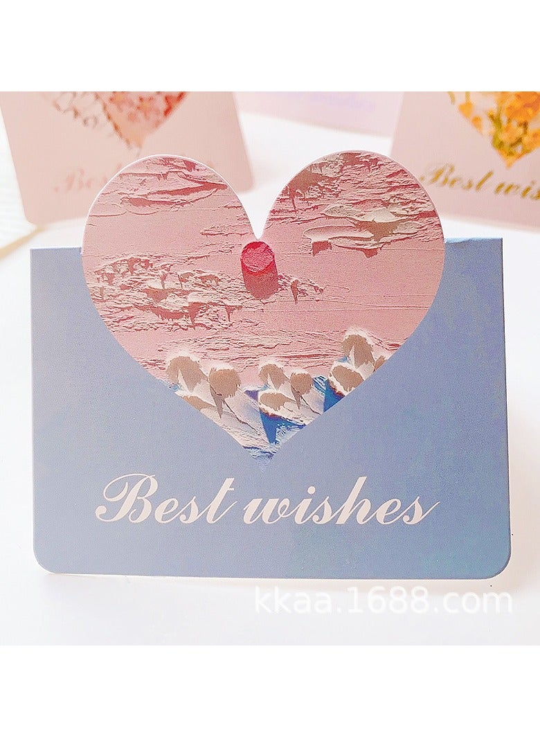 10 عبوات من بطاقات التهنئة على شكل قلب الحب قابلة للطي، بطاقات فارغة على شكل قلب رومانسي بألوان متنوعة، بطاقة ملاحظة لعيد ميلاد زهرة الزفاف. - Image 4