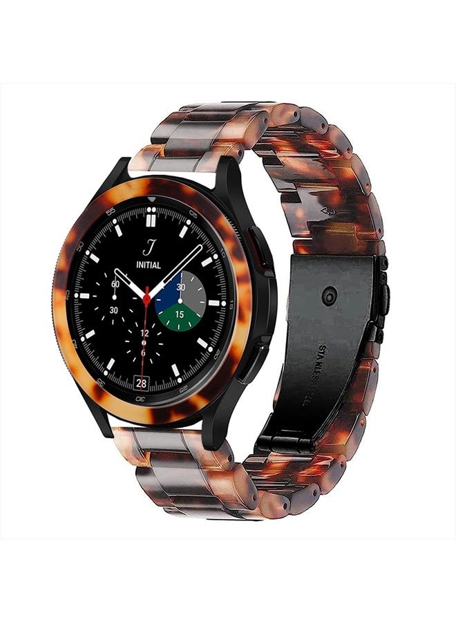 Compatible with Samsung Galaxy Watch 42mm /Gear Sport/Watch 4 Classic 42mm Band + Bezel Women Men 20mm Resin Wristband Strap Bracelet (Tortoise-tone Black)