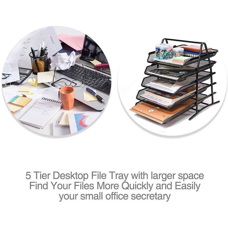DIVHUK Desktop Bookshelf Magazine Organizer 5 Compartment Plastic Frames File Holder Dividers Document Cabinet Rack Storage Box for Office Home School (Black Metal - 5 Tier) - Image 5