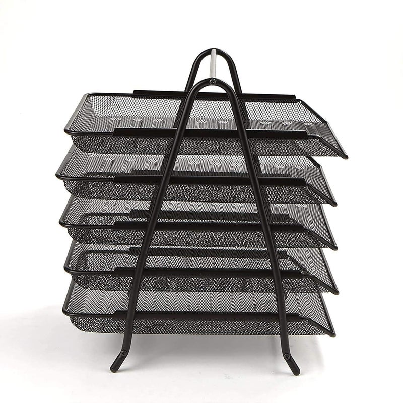 DIVHUK Desktop Bookshelf Magazine Organizer 5 Compartment Plastic Frames File Holder Dividers Document Cabinet Rack Storage Box for Office Home School (Black Metal - 5 Tier) - Image 3