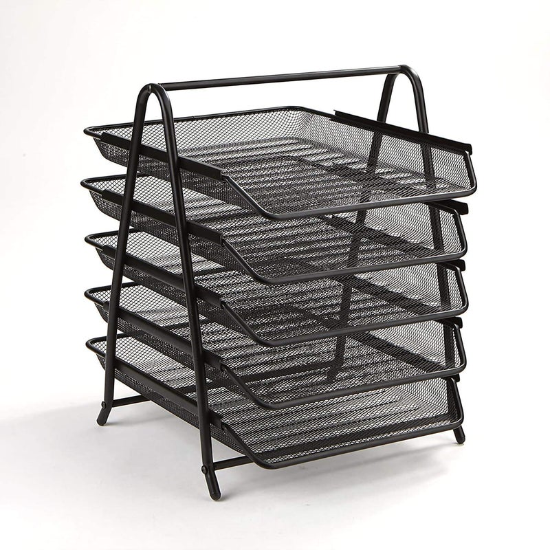 DIVHUK Desktop Bookshelf Magazine Organizer 5 Compartment Plastic Frames File Holder Dividers Document Cabinet Rack Storage Box for Office Home School (Black Metal - 5 Tier) - Image 2