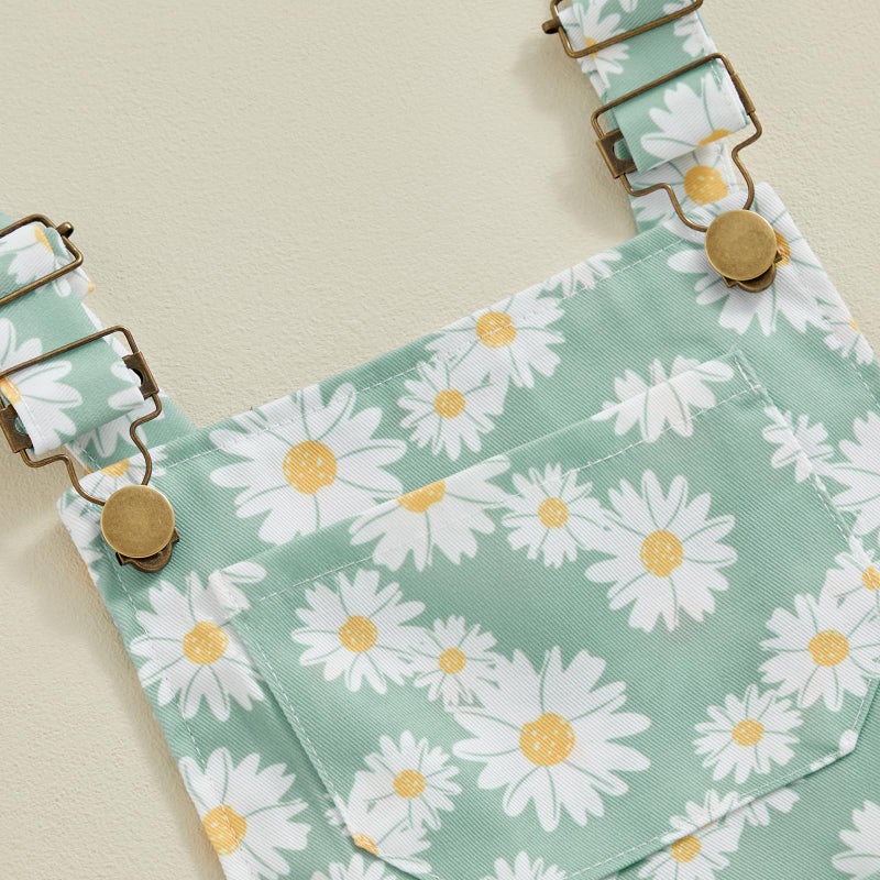Ayalinggo Toddler Baby Girl Sunflower Print Overalls Shorts with Pocket Suspender Trousers Cute Summer Clothing Outfit (Daisy-green, 18-24 Months) - Image 4