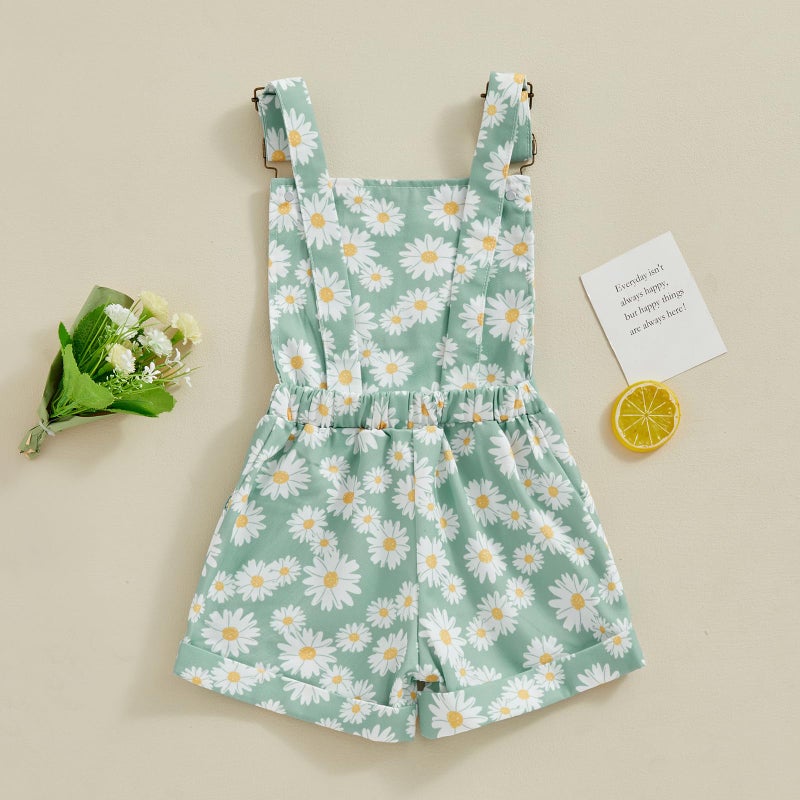 Ayalinggo Toddler Baby Girl Sunflower Print Overalls Shorts with Pocket Suspender Trousers Cute Summer Clothing Outfit (Daisy-green, 18-24 Months) - Image 2