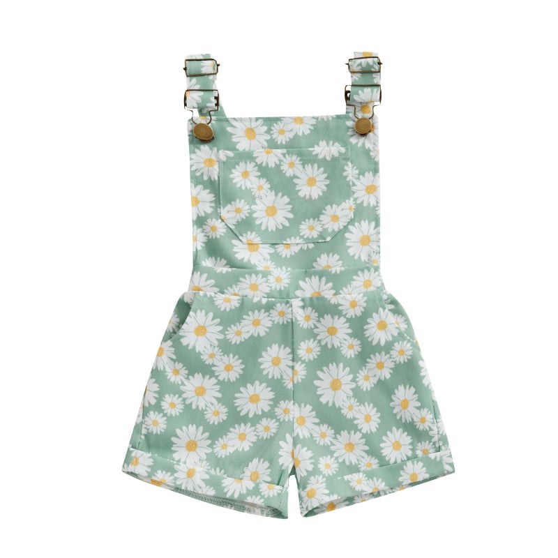 Ayalinggo Toddler Baby Girl Sunflower Print Overalls Shorts with Pocket Suspender Trousers Cute Summer Clothing Outfit (Daisy-green, 18-24 Months) - Image 1