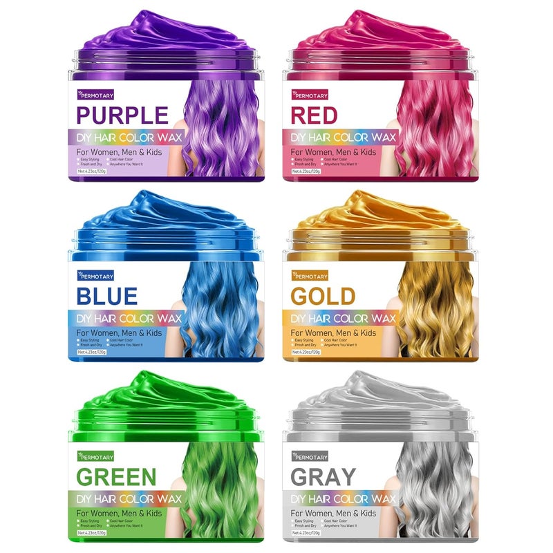 Permotary Permotary 6 Colors Temporary Hair Color Wax Styling Cream Mud Temporary Hair Dye Wax Great for Party Cosplay HalloweenFancy Dress In Total Capcity 2538 OZ