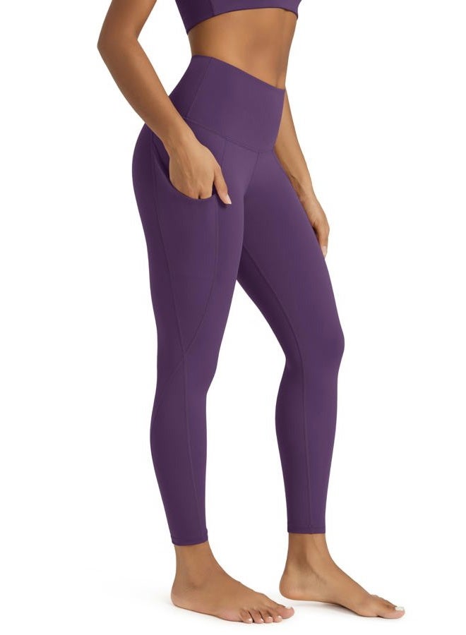 ODODOS Women's High Waisted Yoga Leggings with Pockets, Tummy Control Non See Through Workout Athletic Running Yoga Pants, Deep Purple, M - Image 1