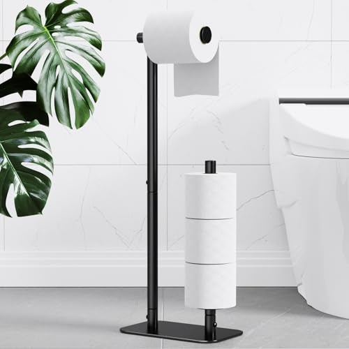Kitsure Toilet Paper Holder Free Standing  Large Capacity Toilet Paper Holder for 4 Rolls Rustproof Toilet Paper Stand with NonSlip Stable Base Black 244x93x55