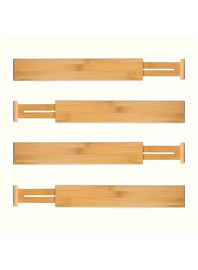 4-Piece Multifunctional Bamboo Drawer Dividers - Expandable and Adjustable Home Efficiency Organizers - Tidy Storage Solutions for Kitchen, Bedroom, Wardrobe and Cabinets, Shelf Dividers - Image 2