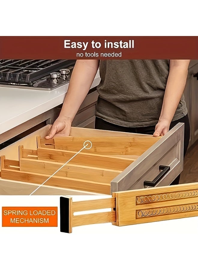4-Piece Multifunctional Bamboo Drawer Dividers - Expandable and Adjustable Home Efficiency Organizers - Tidy Storage Solutions for Kitchen, Bedroom, Wardrobe and Cabinets, Shelf Dividers - Image 4