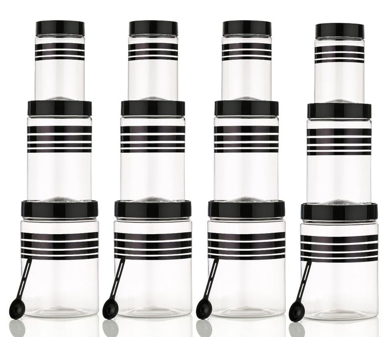 SHRUTI Plastic Airtight Heavy Quality Printed Design Container Set Kitchen Storage with Spoons Kitchen Dabba Set Grocery Box with Different Capacities Set of 12 1200 650 350 ML Black - Image 2