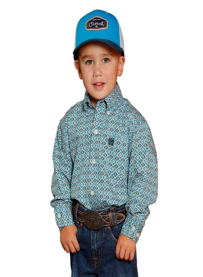 Cinch Infant-Boys' Printed Long Sleeve Button-Down Western Shirt - MTW7062386 3-6 MOS Blue
