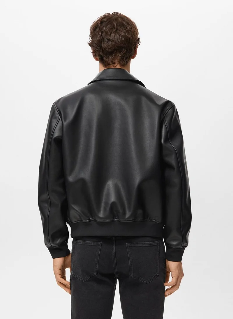 Mango Man Faux leather effect jacket with pockets