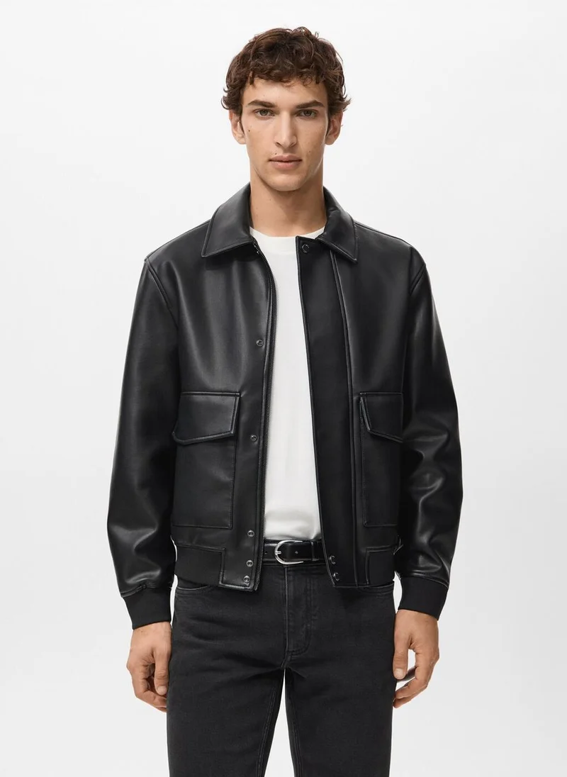 Mango Man Faux leather effect jacket with pockets