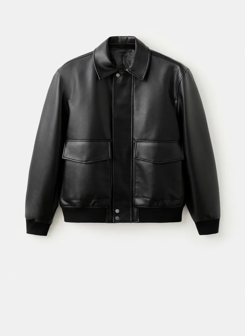 Mango Man Faux leather effect jacket with pockets