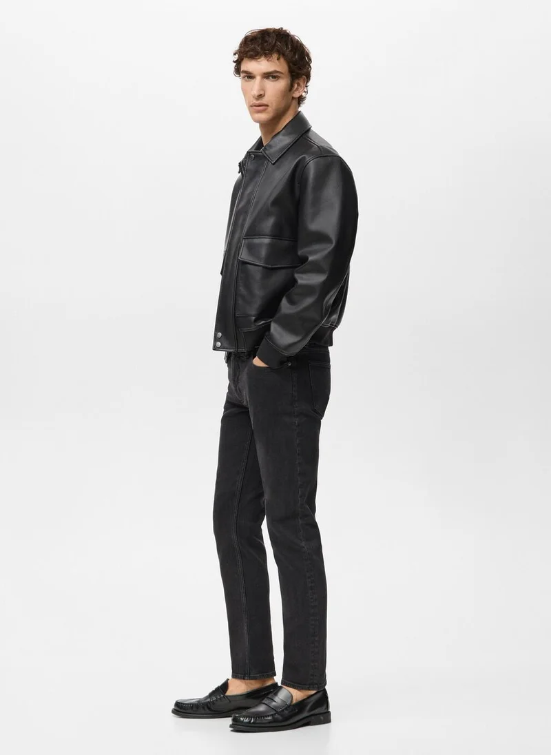 Mango Man Faux leather effect jacket with pockets