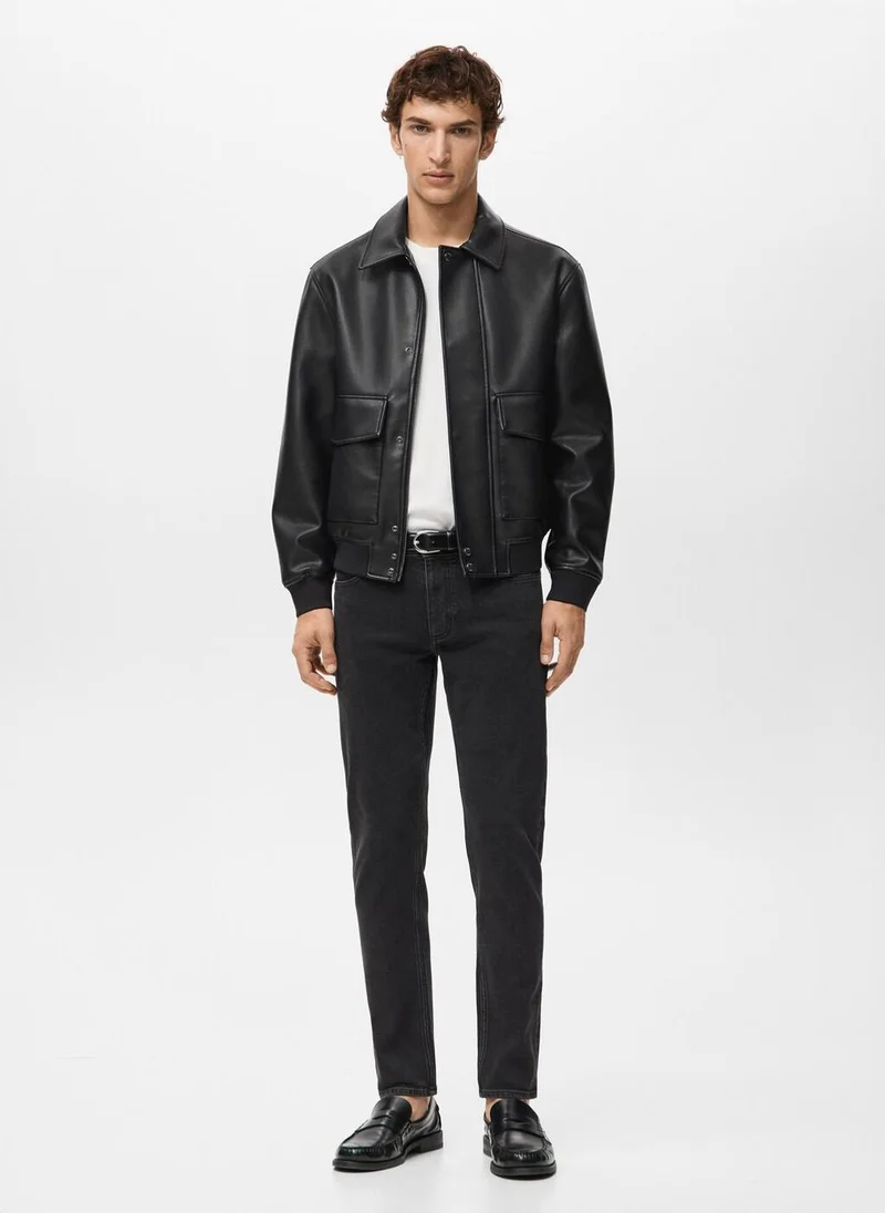 Mango Man Faux leather effect jacket with pockets