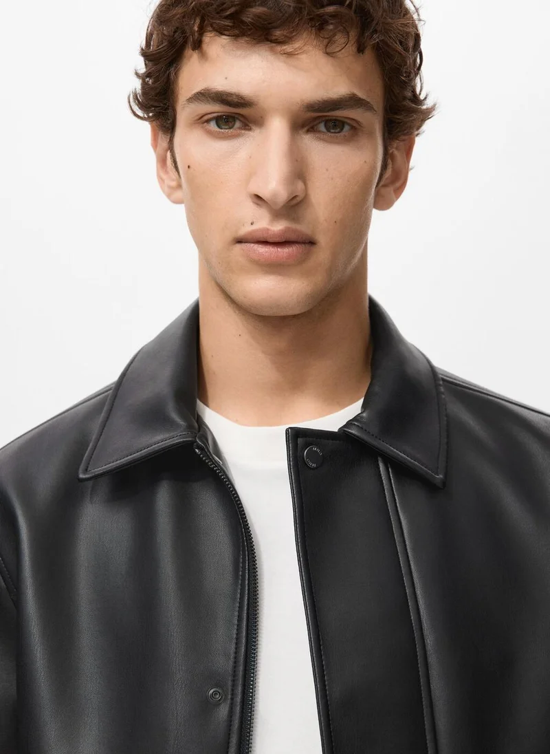 Mango Man Faux leather effect jacket with pockets
