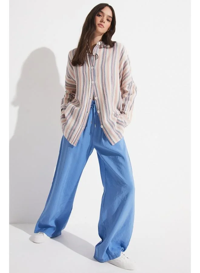 JUNE June Exclusive 100% Cotton Striped Shirt Beige