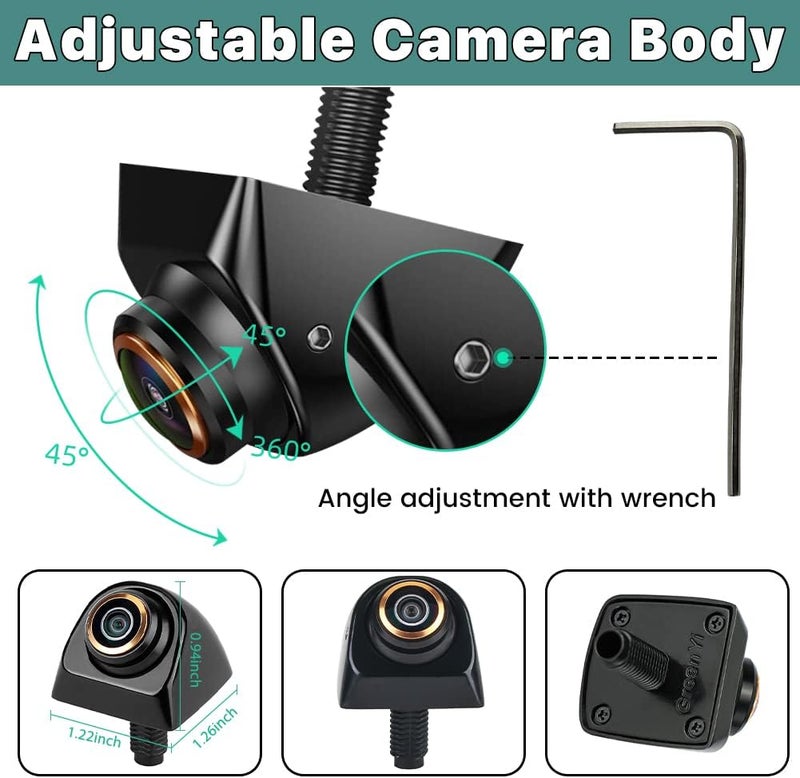 GreenYi HD Backup/Front/Side View Camera with Gold Rim, AHD 720P Reverse Rear Cam for Car, SUV, RV, Trailer, Camper, Van, Pickup, Metal Shell, Adjustable Fisheye Lens, 170 Degrees Viewing Angle (Black) - Image 3