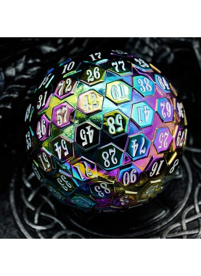 cusdie D100 Dnd Metal Dice 100 Sided Giant Metal Dice Single D100 Polyhedral Dice With Metal Case And Dice Bag For Rpgs (Rainbow W/White Numbers)  - Image 3