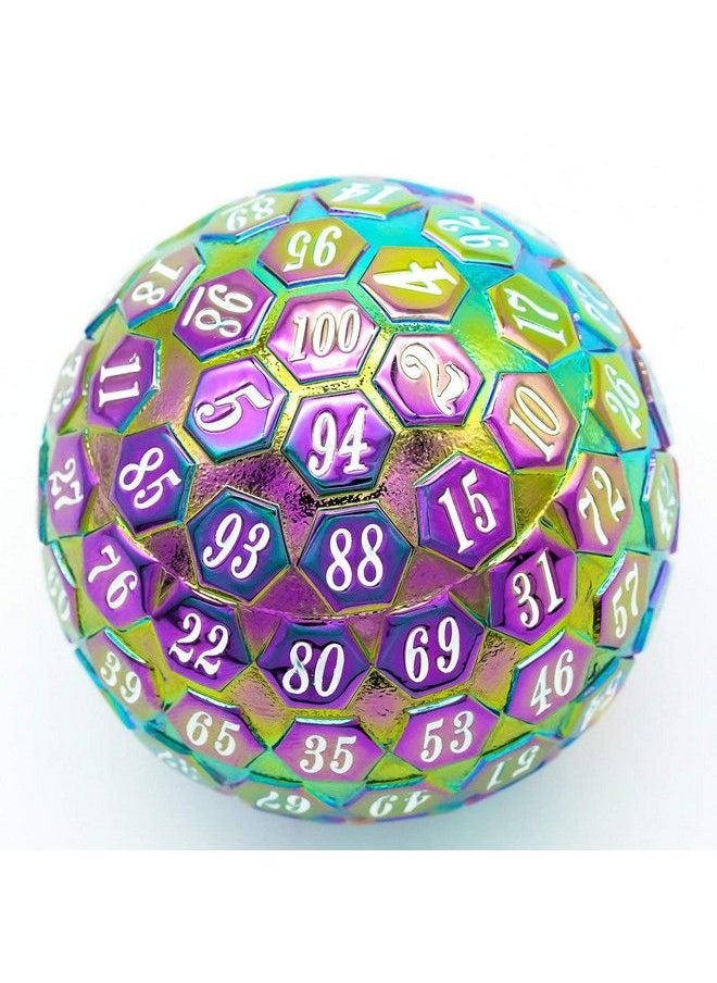 cusdie D100 Dnd Metal Dice 100 Sided Giant Metal Dice Single D100 Polyhedral Dice With Metal Case And Dice Bag For Rpgs (Rainbow W/White Numbers)  - Image 2