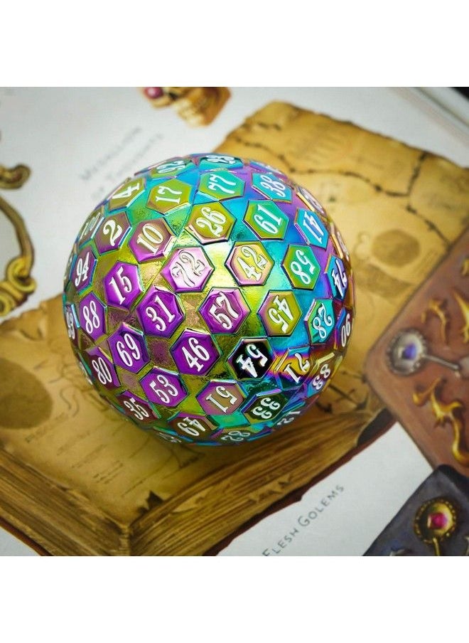 cusdie D100 Dnd Metal Dice 100 Sided Giant Metal Dice Single D100 Polyhedral Dice With Metal Case And Dice Bag For Rpgs (Rainbow W/White Numbers)  - Image 4