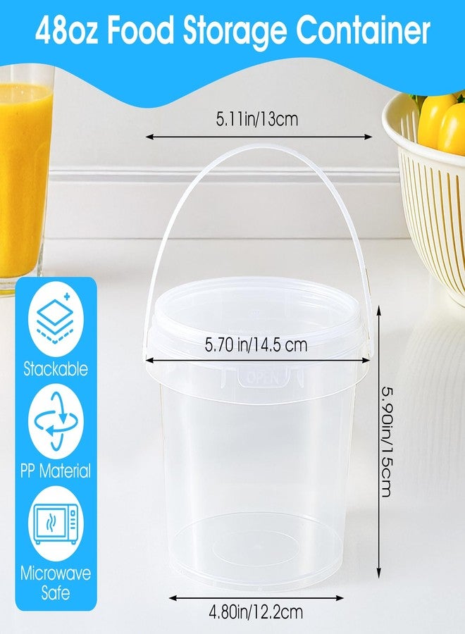 Dimeho 20pcs Clear Plastic Cups 48oz Ice Cream Buckets with Lids Reusable Drink Cups Cocktail Pails with Handles Slime Containers Food Clear Bucket for Outdoor Holiday Travel Beach Birthday Pool Party Supply - Image 2
