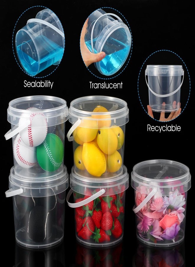 Dimeho 20pcs Clear Plastic Cups 48oz Ice Cream Buckets with Lids Reusable Drink Cups Cocktail Pails with Handles Slime Containers Food Clear Bucket for Outdoor Holiday Travel Beach Birthday Pool Party Supply - Image 5