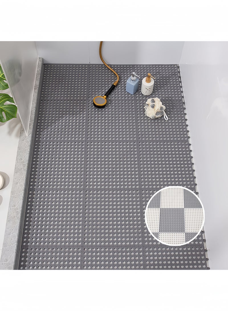 جيجيرو سجادة أرضية مانعة للانزلاق، سجاد حمام، بلاط أرضيات تصريف متشابك، عبوة من 12 سجادة حمام مربعة متداخلة مع فتحات تصريف، سجادة وسادة متداخلة مع بلاط أرضيات تصريف 30*30 سم، رمادي - Image 1