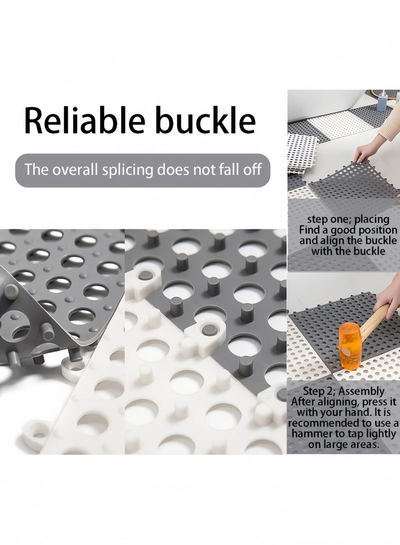 جيجيرو سجادة أرضية مانعة للانزلاق، سجاد حمام، بلاط أرضيات تصريف متشابك، عبوة من 12 سجادة حمام مربعة متداخلة مع فتحات تصريف، سجادة وسادة متداخلة مع بلاط أرضيات تصريف 30*30 سم، رمادي - Image 2