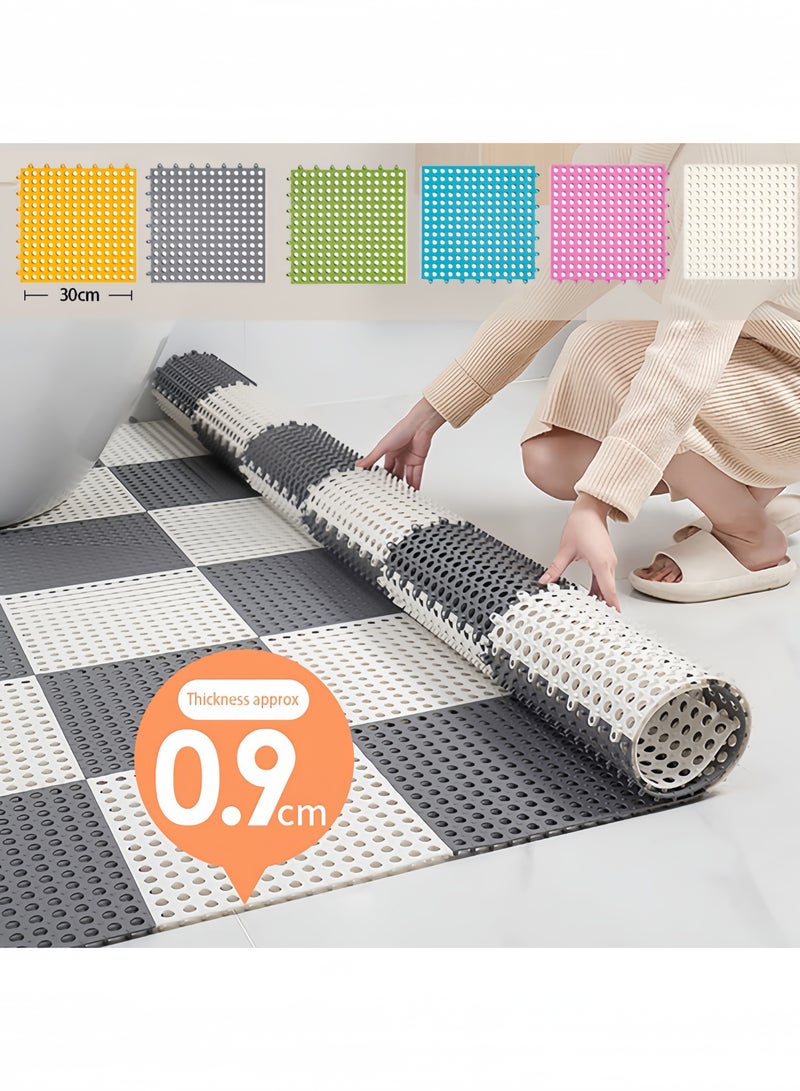 جيجيرو سجادة أرضية مانعة للانزلاق، سجاد حمام، بلاط أرضيات تصريف متشابك، عبوة من 12 سجادة حمام مربعة متداخلة مع فتحات تصريف، سجادة وسادة متداخلة مع بلاط أرضيات تصريف 30*30 سم، رمادي - Image 3