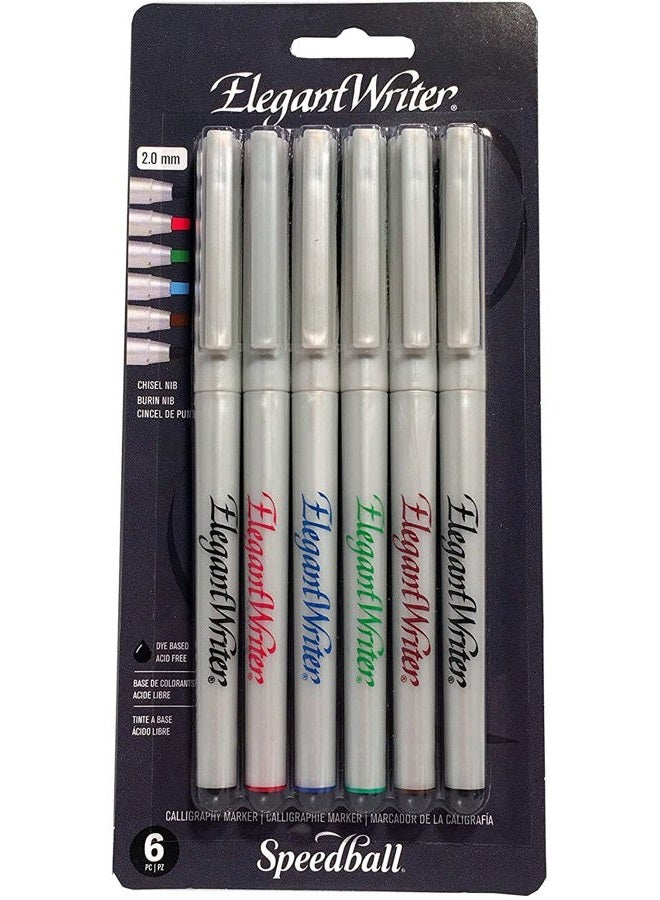 Speedball 2881 Elegant Writer 6 Fine Calligraphy Markers Set, Assorted Colors - Image 1