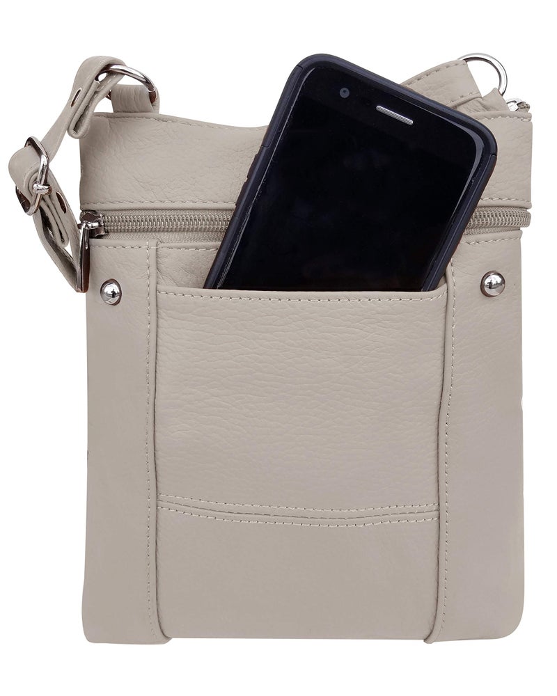 Roma Leathers Genuine Cross Body Purse Bag, Multi-Pocket (Beige) - Image 3